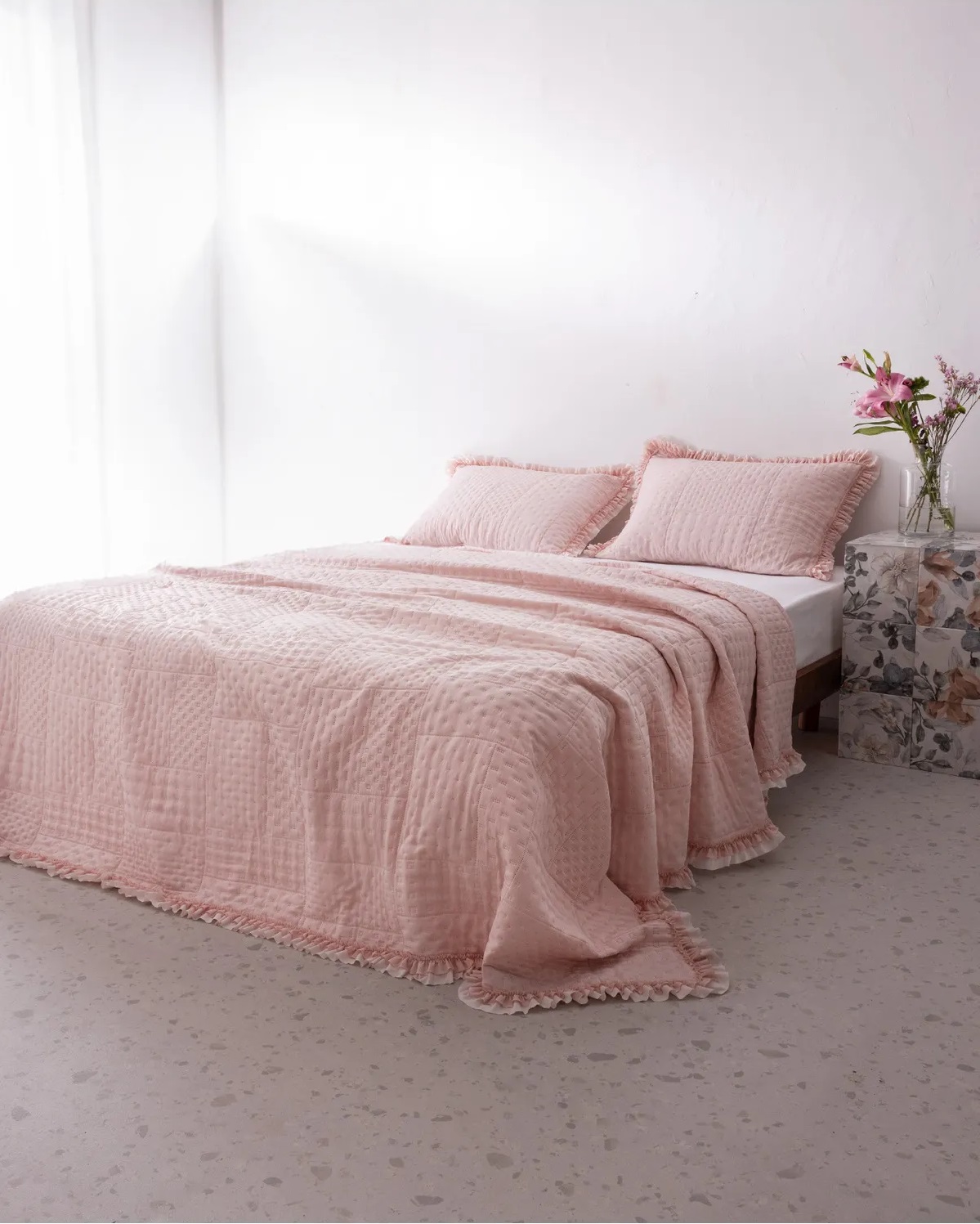 ست رو انداز صورتی لبه دار