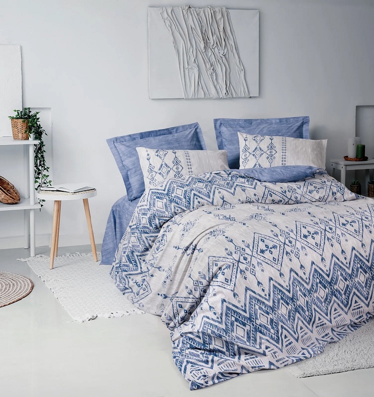 ست کاوری آبی اتنیک کتان باکس