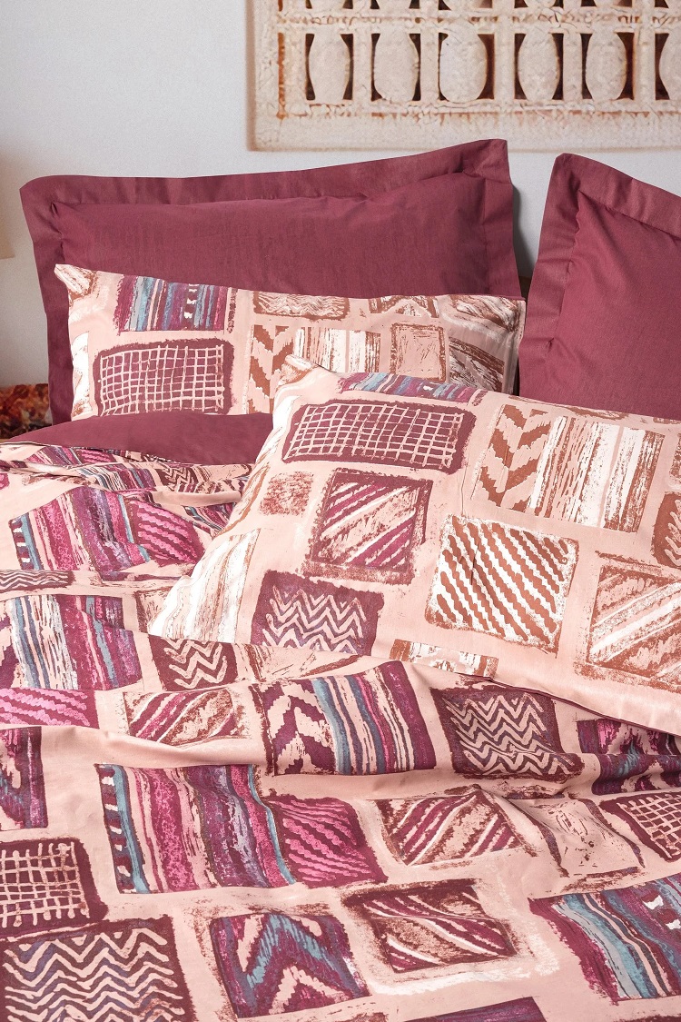 ست کاوری زرشکی اتنیک کتان باکس