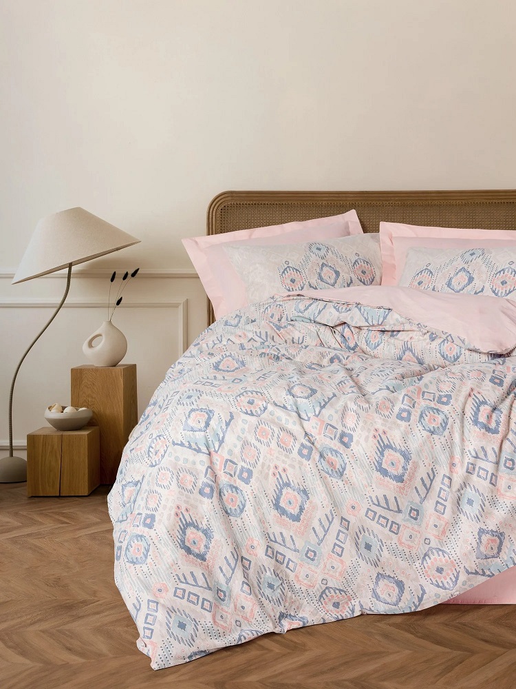 ست کاوری صورتی پاستیلی اتنیک کتان باکس