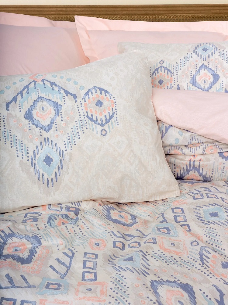 ست کاوری صورتی پاستیلی اتنیک کتان باکس