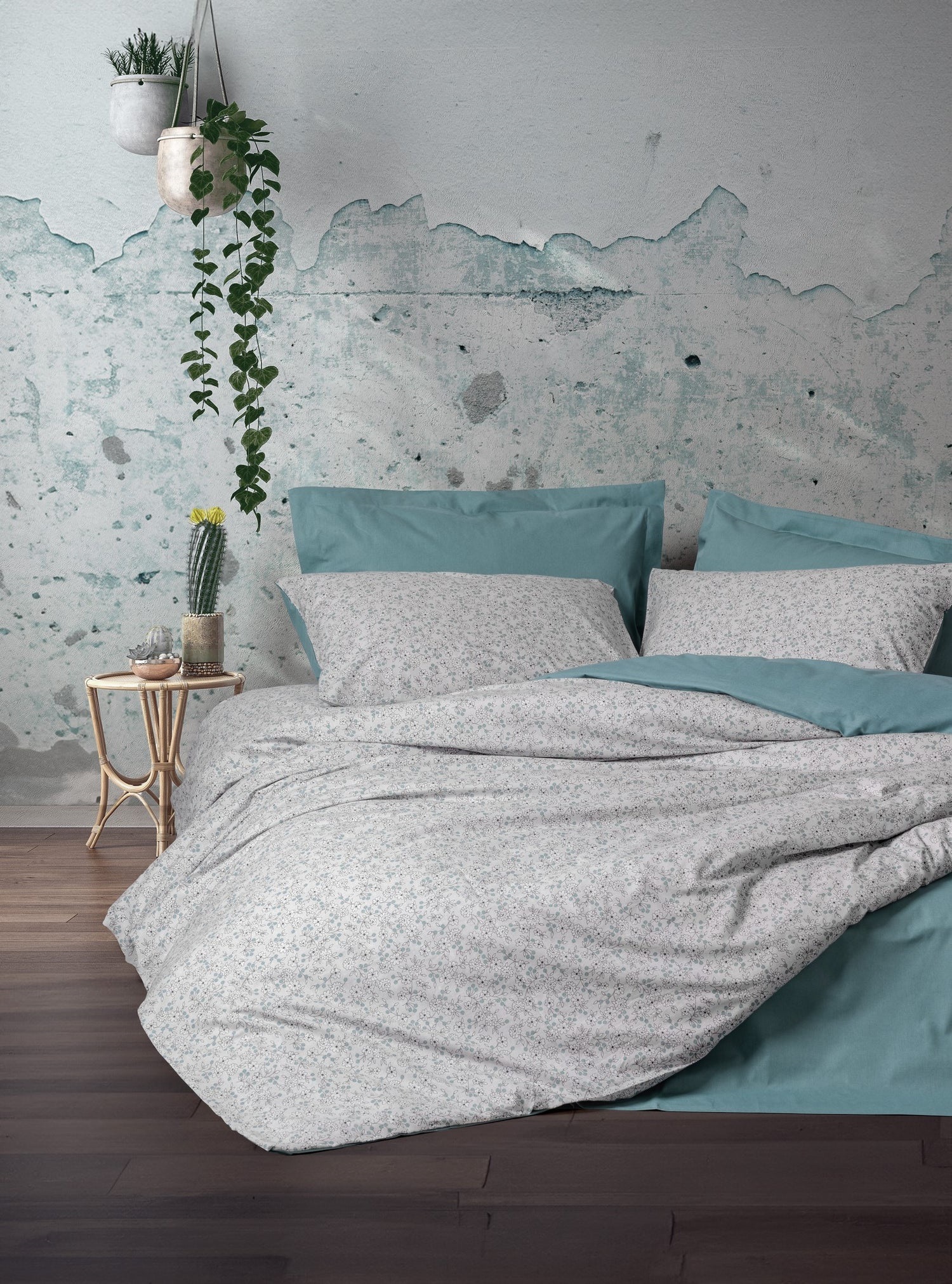 ست کاوری سبز آبی کتان باکس