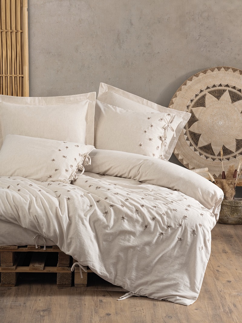 ست کاوری گلدوزی شده لینن کرم کتان باکس