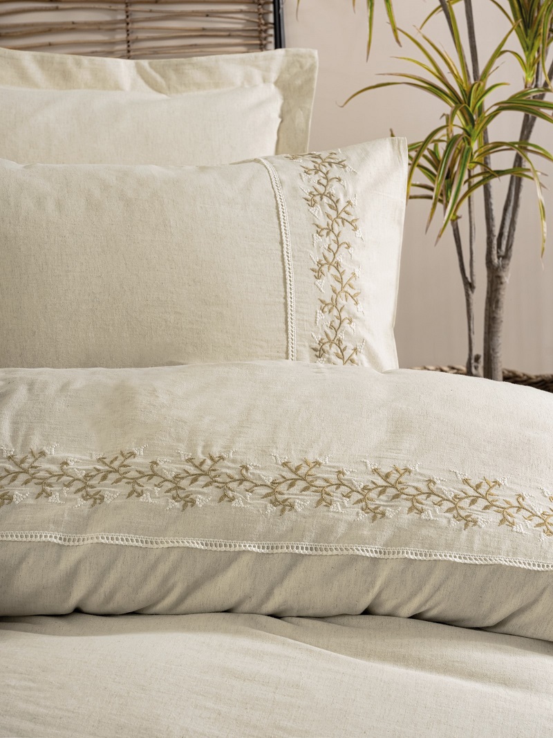 ست کاوری گلدوزی شده لینن کرم کتان باکس