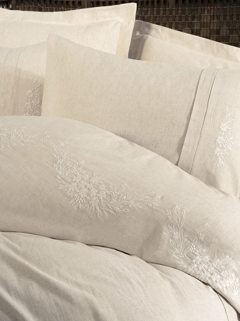 ست کاوری گلدوزی شده لینن کرم کتان باکس