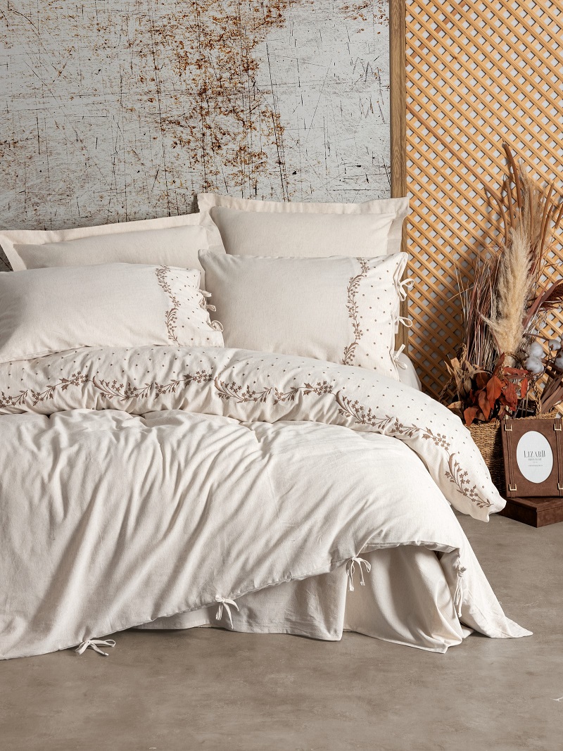 ست کاوری گلدوزی شده لینن کرم کتان باکس