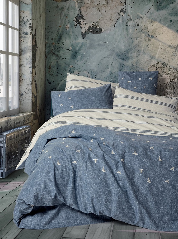 ست کاوری گلدوزی شده آبی کتان باکس