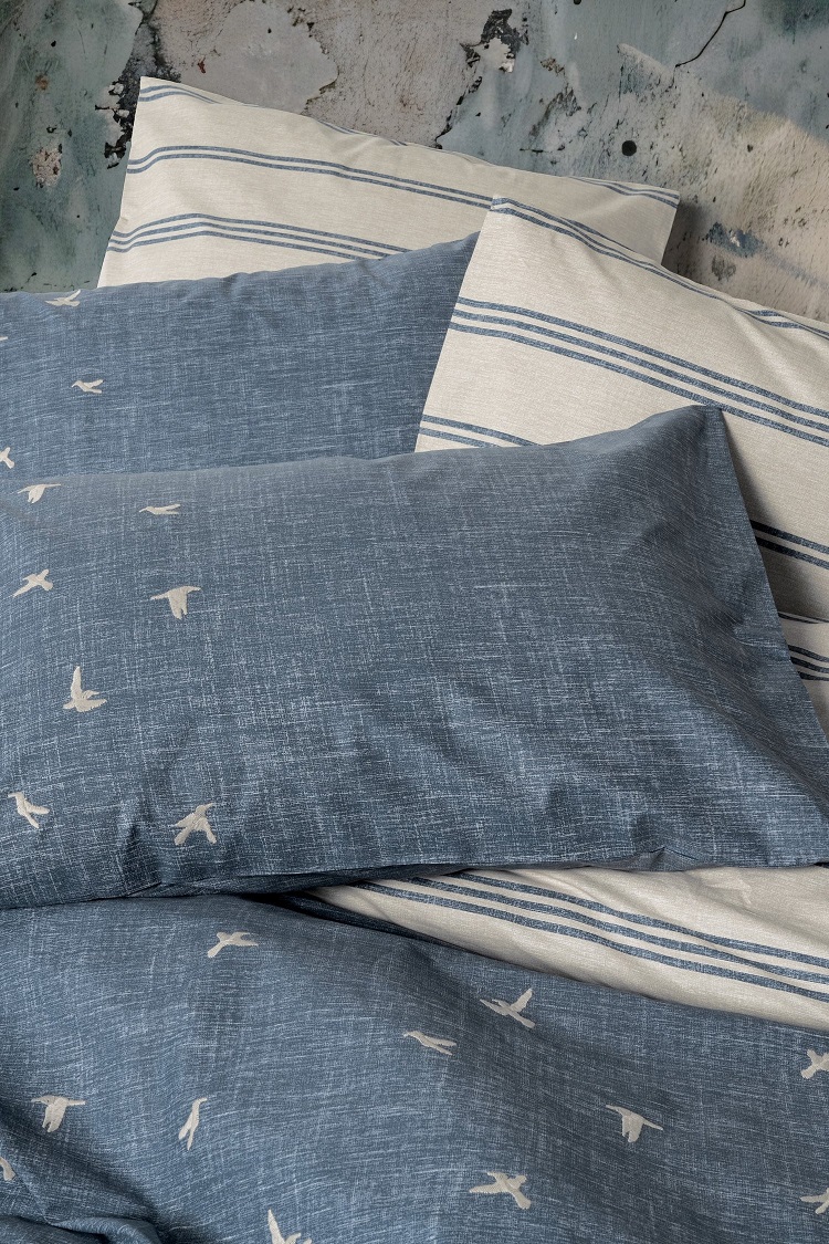 ست کاوری گلدوزی شده آبی کتان باکس