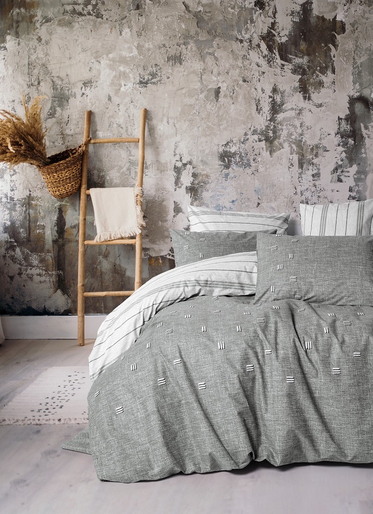 ست کاوری گلدوزی شده طوسی کتان باکس