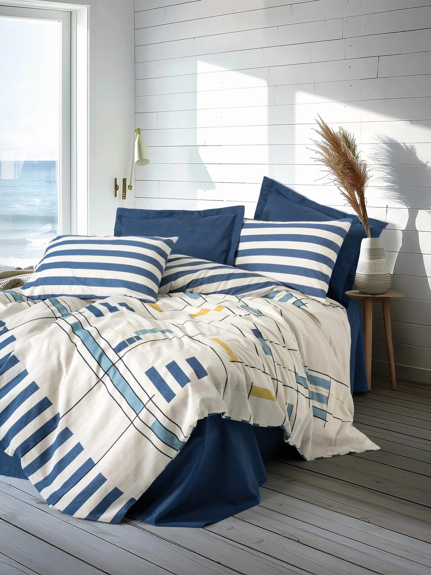 ست کاوری آبی کتان باکس