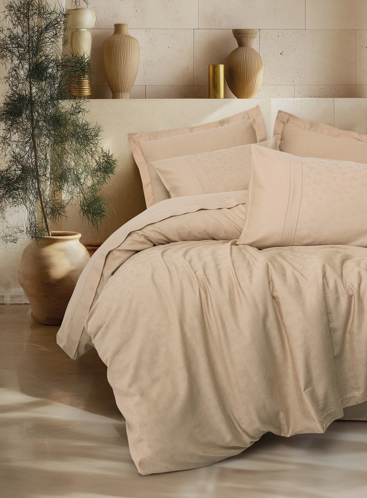 ست کاوری بژ ژاکارد کتان باکس